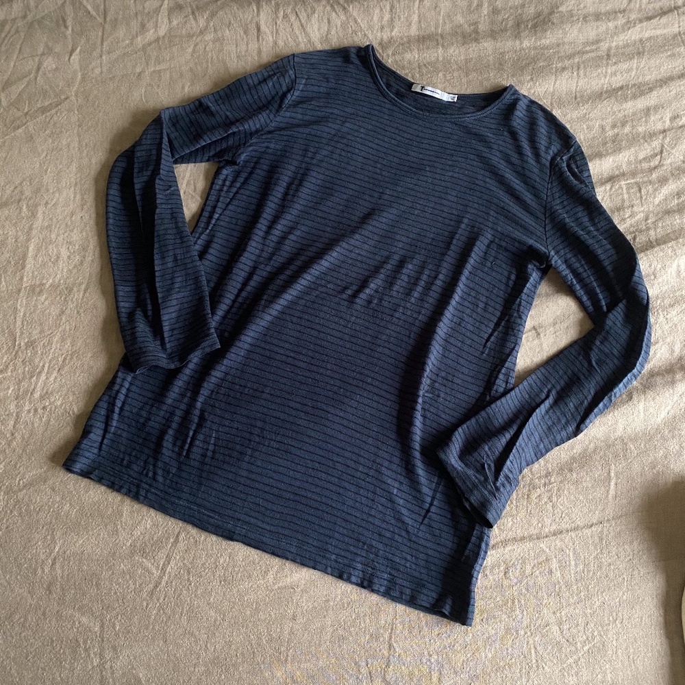 T by Alexander Wang Striped Blue Long Sleeve Shirt